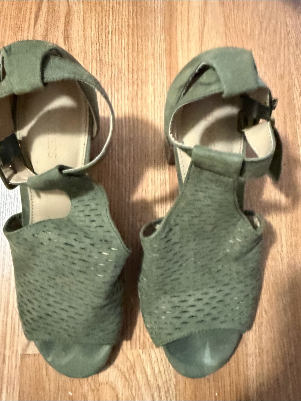 Express Olive Green Woven Open-Toe Ankle Strap Sandals